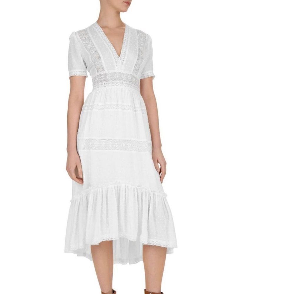 The Kooples White Lace Deep V-Neck Dress size 2 medium